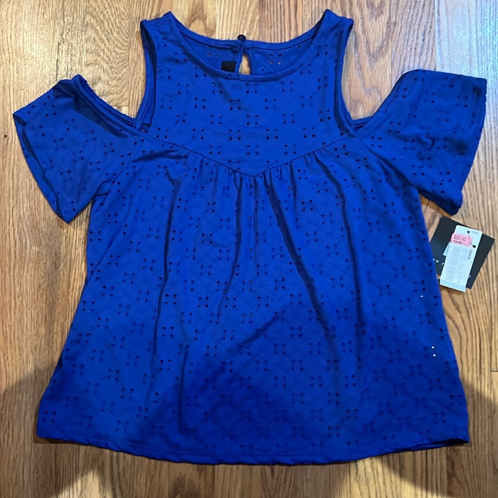 I.N. San Francisco Royal Blue Eyelet Cold Shoulder Blouse NWT